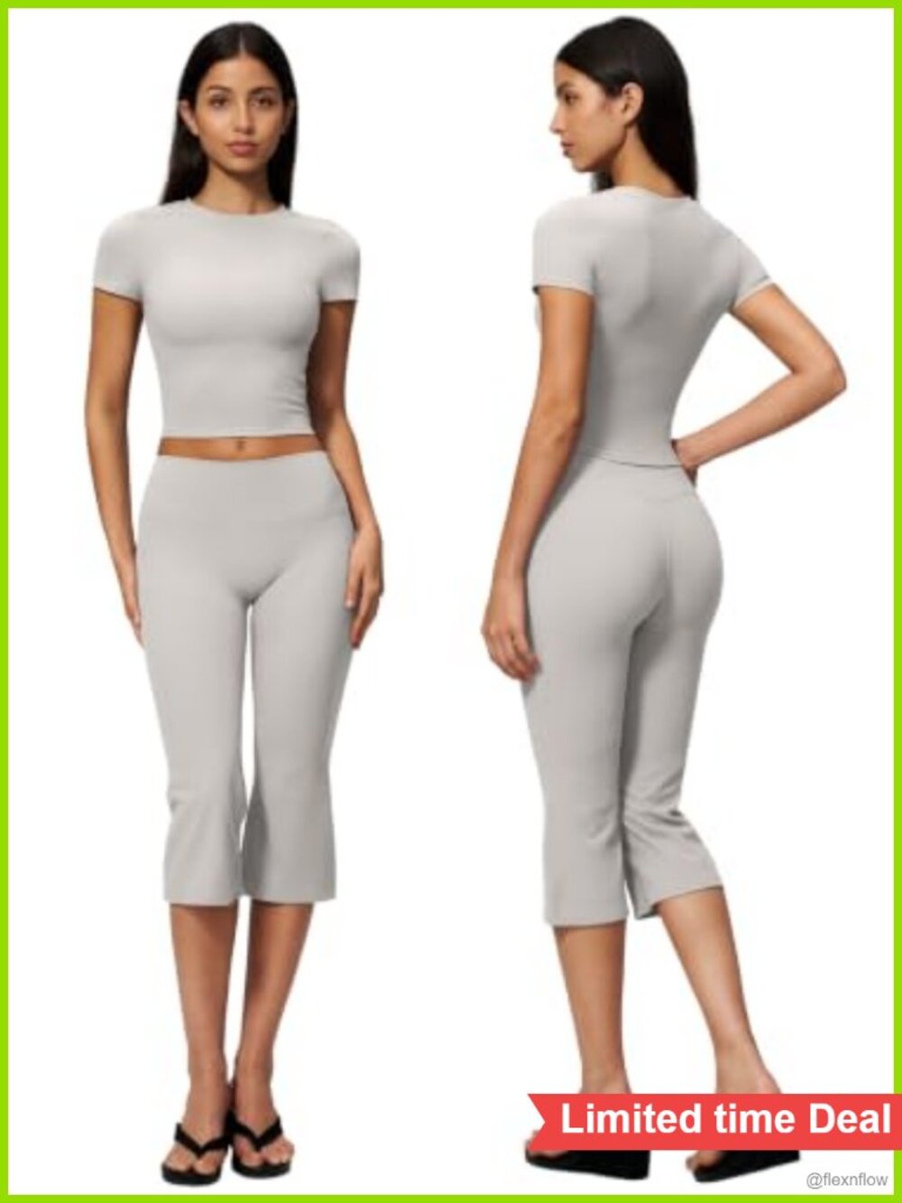 OKELUX Women Workout Capri Leggings 2 Piece Top Matching Gym Pilates Pants